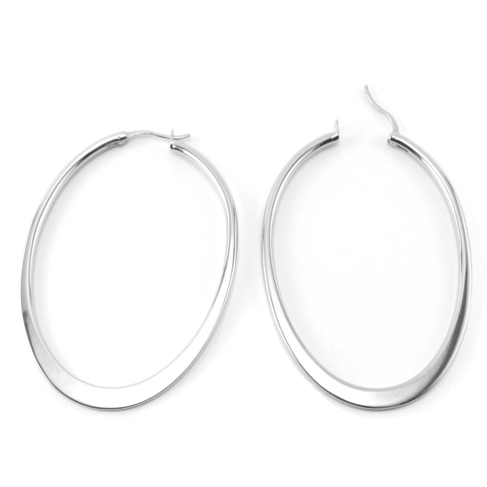 Oval Hoop Earrings Sterling Silver Flat Pressed
